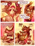  2014 alice_(floraverse) angry annoyed anthro book canine cat collar comic dialogue duo english_text feline female floraverse fur jacklyn_(floraverse) kemono mammal open_mouth purplekecleon red_eyes teeth text wolf 