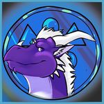  abstract_background ambiguous_gender avatar azureparagon dragon dynosaur hair horn looking_at_viewer purple_eyes purple_scales solo white_hair 