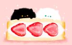  baby_animal black_cat bread cat commentary food fruit fruit_sandwich kitten no_humans original pink_background sandwich strawberry strawberry_sandwich strawberry_slice symbol-only_commentary tamagom5m5 white_cat 