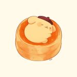  :3 closed_eyes commentary food lying on_food on_side pancake pancake_stack pompompurin sanrio simple_background sleeping solo souffle_pancake symbol-only_commentary tenmiyakiyo white_background 