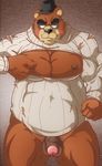 animatronic balls bear biceps blush bottomless chubby clothed clothing five_nights_at_freddy&#039;s flaccid freddy_(fnaf) funeral-paws half-dressed keyhole_turtleneck looking_at_viewer machine male mammal mechanical musclegut muscles nipple_pinch nipples overweight pecs penis robot shirt solo sweater torn_clothing vein 