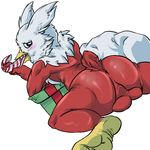  anthro anus avian backsack balls balls_on_floor beelzemon_(artist) blush butt candy_cane christmas delibird dutch_angle gift holidays kneeling leaning leaning_forward looking_at_viewer looking_back male nintendo pok&eacute;mon presenting presenting_hindquarters solo sucking tongue video_games 