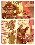  2014 alice_(floraverse) angry annoyed anthro book canine cat collar comic duo feline female floraverse fur jacklyn_(floraverse) kemono mammal open_mouth purplekecleon red_eyes wolf yelling 