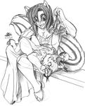  2014 anthro avencri blush breasts buckteeth cheek_tuft chest_tuft chipmunk clarisse_(avencri) cleavage clothed clothing dress duo feline female feral fluffy_tail fur lynx mammal pawpads paws pencil_(artwork) playing rodent sitting sketch slippers smile traditional_media_(artwork) tuft 