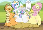  2014 anthro applejack_(mlp) big_breasts big_butt breasts butt earth_pony english_text equine female fluttershy_(mlp) friendship_is_magic horn horse huge_breasts huge_butt luluthelucario mammal my_little_pony nude pegasus pony princess_celestia_(mlp) side_boob text winged_unicorn wings 
