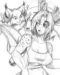  2014 ambiguous_gender anthro avencri big_breasts breasts cleavage clothed clothing dragon duo ear_fins feline female feral freckles hooves horn hybrid long_tail lynx mammal mayte midriff one_eye_closed open_mouth pencil_(artwork) reptile scalie sea_serpent sketch slit_pupils spots tears traditional_media_(artwork) 
