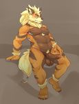  anthro anthrofied arcanine arm_support balls barazoku biceps big_balls blonde_hair blush brown_fur brown_nose canine chubby claws erection fangs fur hair humanoid_penis leaking male mammal markings musclegut muscles nintendo nude pecs penis plantigrade pok&eacute;mon precum solo stripes teeth toe_claws toned tongue tongue_out uncut vein video_games yellow_fur zangusuu 