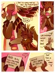  2014 alice_(floraverse) anthro blush card cat clothing collar comic dialogue duo elephant embarrassed english_text eyewear feline female floraverse fur happy horn jewelry kemono male mammal open_mouth purplekecleon quillion_(floraverse) size_difference smile text 