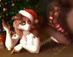  2014 anthro border_collie candy_cane canine christmas christmas_tree cleavage clothed clothing dog female hat holidays legwear looking_at_viewer mammal necklace nude pinup pom_hat pose santa_hat smileeeeeee solo stockings tree yellow_eyes 