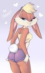  &lt;3 anthro clothed clothing female fur jersey lagomorph lola_bunny looking_back looney_tunes mammal meawsy rabbit shirt shorts solo space_jam tank_top teasing warner_brothers 