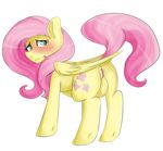  2014 blush butt cutie_mark digital_media_(artwork) equine female feral fluttershy_(mlp) friendship_is_magic green_eyes hair hi_res looking_at_viewer looking_back mammal mane my_little_pony oddends pegasus pink_hair plain_background pussy rear_view shy solo white_background wings 