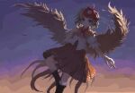  02charaice20 1girl absurdres animal_on_head baby_animal bird bird_on_head bird_wings blonde_hair boots brown_boots chick closed_mouth commentary_request dress highres knee_boots looking_at_viewer multicolored_hair niwatari_kutaka on_head orange_dress pixel_art puffy_short_sleeves puffy_sleeves red_eyes red_hair short_sleeves smile solo touhou two-tone_hair wings yellow_wings 