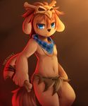  2014 anthro blue_eyes canine cosplay dog gnar_(league_of_legends) league_of_legends male mammal necklace nurinaki scarf solo standing tribal video_games weapon 