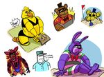  animatronic anthro bonnie_(fnaf) bow_tie chica_(fnaf) clothing duckface eye_patch eyewear female five_nights_at_freddy&#039;s foxy_(fnaf) freddy_(fnaf) golden_freddy_(fnaf) hat hook machine male mechanical phillip-banks robot swimsuit 