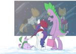  anthro beret butt clothing cub cutie_mark dragon equine fan_character female feral friendship_is_magic group hat hood horn hybrid kirin male mammal mane mannequin my_little_pony rarity_(mlp) scalie scarf shopping_bag siansaar snow snowing spike_(mlp) standing unicorn window young 