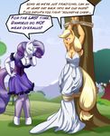  2014 anthro anthrofied applejack_(mlp) bdsm blonde_hair blue_eyes bondage bound breasts cleavage clothed clothing damsel_in_distress dress duo equine eyeshadow facepalm female friendship_is_magic hair horn horse makeup mammal my_little_pony pony ponytail purple_hair rarity_(mlp) rope toughset tree unicorn 