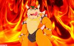 anthro biceps bowser bulge clothed clothing eyebrows fabfelipe hair half-dressed horn licking licking_lips looking_at_viewer male mario_bros muscles nintendo scalie smile solo spread_legs spreading standing thong tongue tongue_out topless underwear video_games 