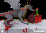  2013 3d cgi christmas cute dracorex dragon duo greldon happy hat hi_res holidays male rangarig rangarig_rex santa_hat scalie smile 