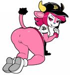  anus big_butt bovine buffalo_bell butt female gloves hat horn hypnofood looking_back mammal pink_eyes pussy solo 