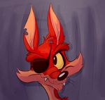  2014 anthro black_eyes canine eye_patch eyewear five_nights_at_freddy&#039;s fox foxy_(fnaf) fur looking_at_viewer male mammal red_fur simple_background solo thedoggygal toony watermark 