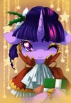  &lt;3 2014 christmas equine female feral friendship_is_magic hair holidays horn looking_at_viewer mammal my_little_pony one_eye_closed smile solo the-loony-hatter twilight_sparkle_(mlp) unicorn 