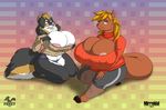  &lt;3 2014 anthro big_breasts breasts canine clothed clothing cute digital_media_(artwork) dog duo equine female foxey_(artist) gingie huge_breasts hyper hyper_breasts keyhole_turtleneck mammal mirroidal nipple_bulge nipples overweight pattern_background sweater veronika 