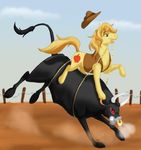  bovine braeburn_(mlp) cartoonlion duo equine fence friendship_is_magic hat horse male mammal my_little_pony penis pony rodeo rope sheath vest 
