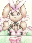  brown_fur christmas colored_pencil_(artwork) cute eye_markings female fur gift holidays lagomorph lopunny mammal mega_evolution mega_lopunny mon311 nintendo pink_eyes pink_fur plain_background pok&eacute;mon shiny_pok&eacute;mon solo traditional_media_(artwork) video_games white_background 