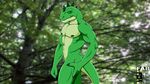  anthro biceps claws eyes_closed fabfelipe horn lizard male muscles nude outside pecs reptile scalie smile solo standing 
