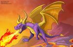  2014 dragon feral fire fire_breathing flying horn lava male mountain outside purple_scales red_eyes scalie spyro spyro_the_dragon tongue ulariogryphon video_games wings 