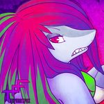  anthro clothed clothing female fish hair long_hair looking_at_viewer marine pink_eyes shark sharp_teeth solo teeth two_tone_hair vyrissthevixen 