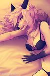  anthro black_nose bra canine chest_tuft claws clothing female fox fur hair looking_at_viewer lying mammal open_mouth panties ribbons solo tuft underwear vyriss vyrissthevixen 