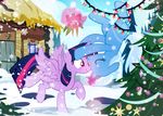  2014 blush christmas christmas_tree cute cutie_mark detailed_background duo equine eyes_closed feathered_wings female feral friendship_is_magic fur hair holidays horn kissing lodge magic mammal mane mistletoe my_little_pony pixelkitties plant purple_eyes purple_feathers purple_fur ribbons snow snowflakes spread_wings tree trixie_(mlp) twilight_sparkle_(mlp) two_tone_hair unicorn upside_down winged_unicorn wings 
