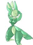  areola arms_above_head breasts female leavanny looking_at_viewer lyndoi227 nintendo nipples nude plain_background pok&eacute;mon solo video_games white_background wide_hips 