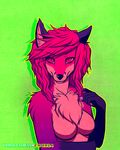  2014 anthro black_nose breasts canine chest_tuft claws female fox fur green_background hair looking_at_viewer mammal nude pink_eyes pink_fur pink_hair plain_background solo tuft vyriss vyrissthevixen 