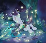  2013 ambiguous_gender anthro bandai blackgatomon claws couple cuddling digimon duo embracing eyes_closed firefly fur gatomon gloves grass iguky-neky mushroom night outside sleeping tail_ring tail_tuft tree tuft 