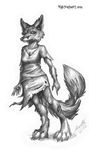  2014 4_toes 5_fingers alpha_channel anthro canine digitigrade female fox greyscale kekpafrany mammal monochrome pencil_(artwork) shaded solo toes traditional_media_(artwork) 