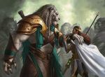  ajani_goldmane anthro armor claws crowd elspeth_tirel eric_deschamps eye_contact face_to_face feline female group hand_on_shoulder leonin lion magic_the_gathering male mammal mane muscles official_art polearm side_view soldier spear 