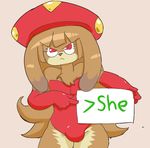  angry bulge english_text eyewear girly glasses gloves hat lagomorph leotard male mammal rabbit red_eyes sign solo sorcerland text 