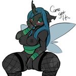  anthro anthrofied blush breasts costume covering covering_self equine female fishnet florecentmoo friendship_is_magic hair horn horse inviting legwear long_hair mammal my_little_pony nipples nude pony queen_chrysalis_(mlp) solo spread_legs spreading stockings wings zeveegee 