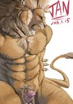  2013 abs chest_tuft fangs feline fur jiandou lion male mammal mane nipples nude penis poking_out precum pubes sheath solo tuft 