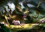 ambiguous_gender antlers cervine coiling duo fangs feral forest fruit horn macro magic_the_gathering mammal mathias_kollros nature official_art outside reptile scalie snake stalking standing tongue tree 