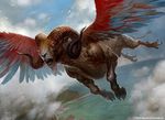  chimera cloud cloudscape dutch_angle feral flying high-angle_shot hooves horn hybrid magic_the_gathering male official_art open_mouth sky solo spread_wings svetlin_velinov wings 