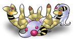  2014 all_fours ampharos barefoot blush butt duo female feral hair kingbeast long_hair looking_at_viewer looking_down lying mammal mega_ampharos mega_evolution nintendo nude one_eye_closed penetration plain_background pok&eacute;mon purple_eyes pussy shadow smile spread_legs spreading video_games white_background white_hair 