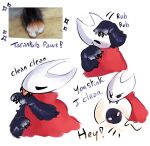 2025 anthro arthropod bar_emanata bite biting_another black_body black_eyes black_fur blush cloak clothing cute_fangs dialogue digital_drawing_(artwork) digital_media_(artwork) duo emanata empty_eyes english_description english_text fangs female fernshawart fur hollow_knight:_silksong hollow_knight_(franchise) hornet_(hollow_knight) humanoid lace_(hollow_knight:_silksong) licking licking_another multiple_images onomatopoeia paws personal_grooming red_cloak red_clothing reference_image self_lick simple_background solo sound_effects sparkles talking_to_another team_cherry teeth text tongue white_background white_body white_eyes