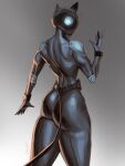  1girl absolute_batman absolute_dc animal_ear_helmet animal_helmet ass ass_cutout batman_(series) black_bodysuit bodysuit cat_helmet cat_mask catsuit catwoman_(absolute_dc) clothing_cutout dc_comics highres huge_ass leather_suit mask noegip2d solo 