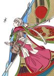  1girl alternate_costume black_skirt bow brown_coat closed_mouth coat cropped_legs floating_clothes floating_hair from_side fujiwara_no_mokou hair_bow hand_up highres long_hair looking_ahead multiple_hair_bows profile red_eyes scarf skirt smile snowflakes solo sun touhou uewtsol 
