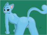  atherol black_eyes blue_fur butt cat feline female fur looking_at_viewer mammal nicole_watterson nude plain_background presenting pussy smile solo the_amazing_world_of_gumball whiskers 