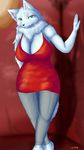  2008 anthro big_breasts breasts canine chest_tuft cleavage clothed clothing cocolog dress female fur green_eyes legwear looking_at_viewer mammal pantyhose roko_(cocolog) solo tuft voluptuous white_fur wide_hips wolf 