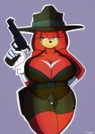  2014 anthro big_breasts breasts cleavage clothed clothing crossgender echidna female gun huge_breasts knuckles_the_echidna mammal monotreme ranged_weapon sega smile solo sonic_(series) supersonicrulaa weapon 